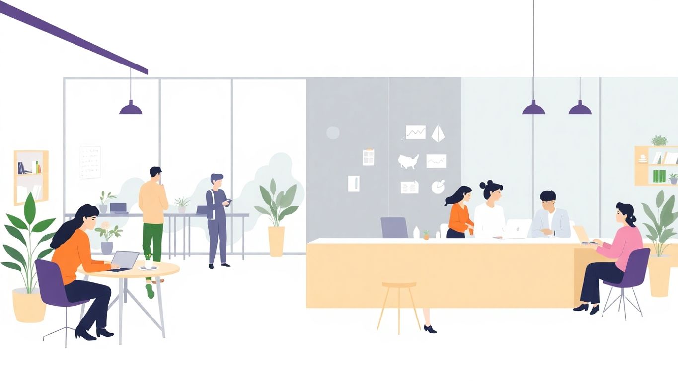 Moderne illustrasjon av samarbeid i næringshage.