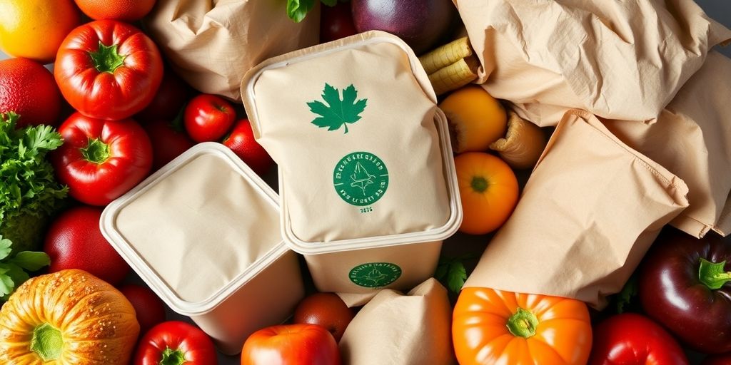 Eco-friendly packaging options surrounding fresh produce.