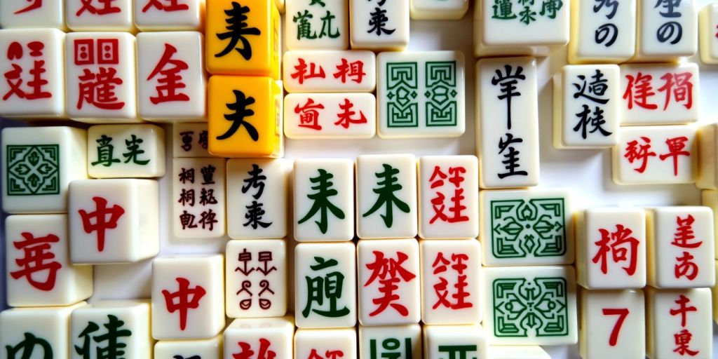 Colorful Mahjong tiles collage