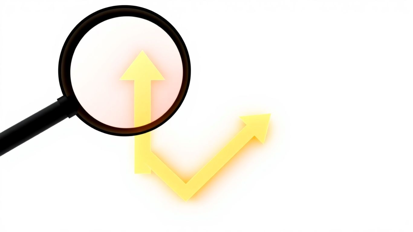 Magnifying glass over upward arrow, digital growth concept.