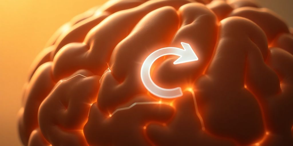 Brain pathways connecting to a looping arrow.
