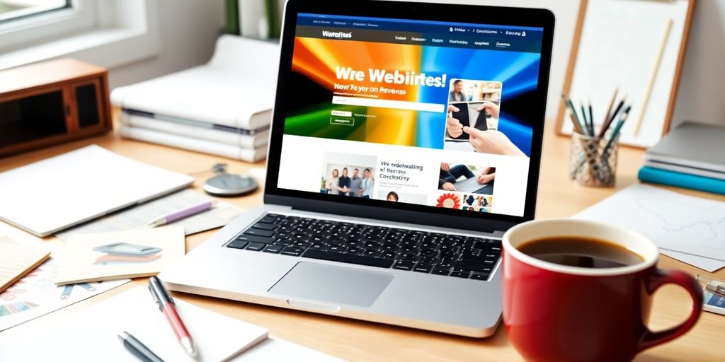 Professionele website met laptop en creatieve materialen.