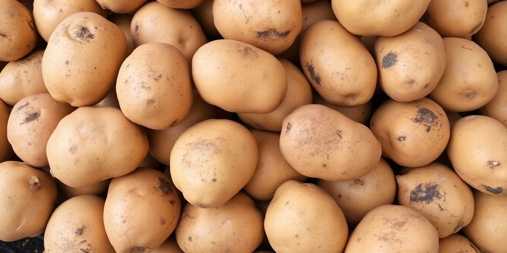 Verse biologische aardappelen in een houten kist.