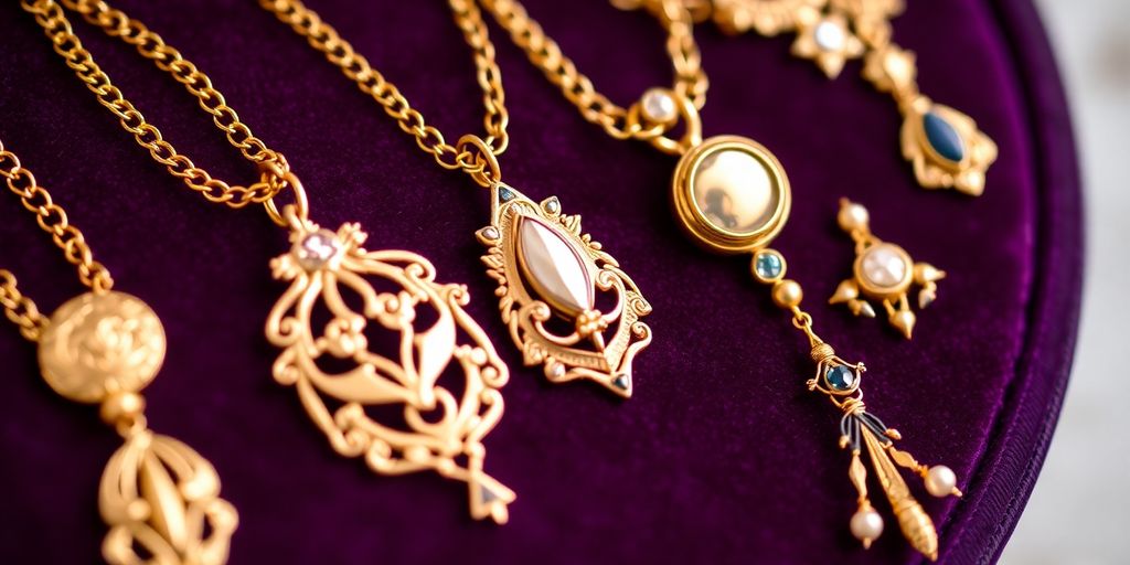 Bijoux en or sur un fond en velours.