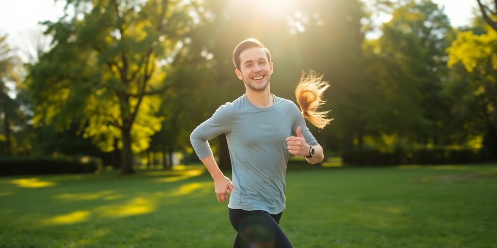 Happy person exercising outdoors.
