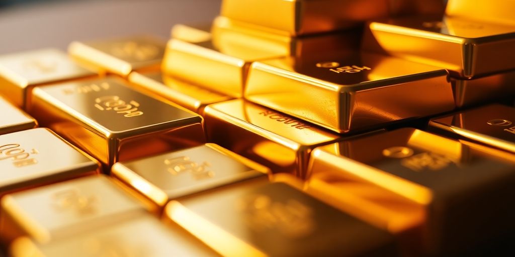 Des barres d'or empilées brillantes.