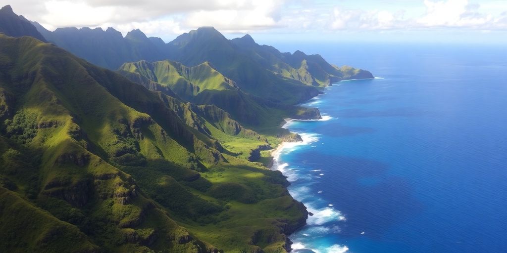 Dramatic cliffs meeting turquoise ocean waters on Nuku Hiva.