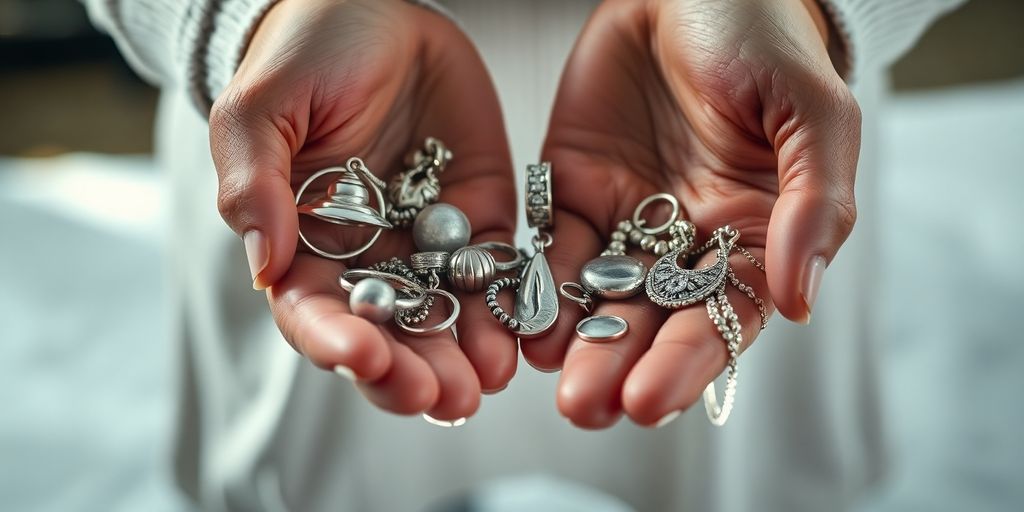 Main tenant des bijoux en argent