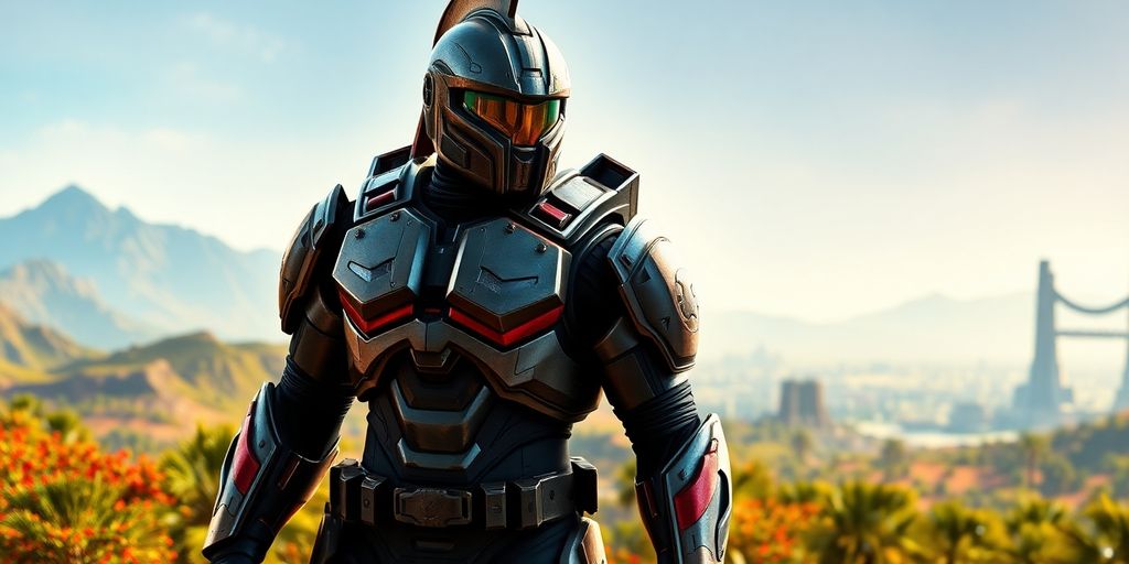 Un Spartan en armure futuriste dans un paysage extraterrestre.