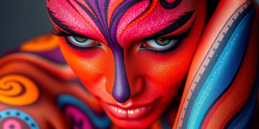 Close-up of a beautifully painted model's body.