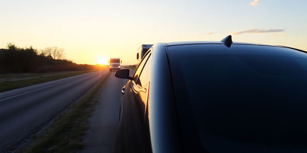 Coche averiado en la carretera, esperando grúa.
