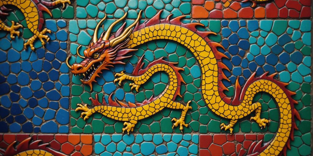 Mahjong dragon tiles displayed in an attractive arrangement.