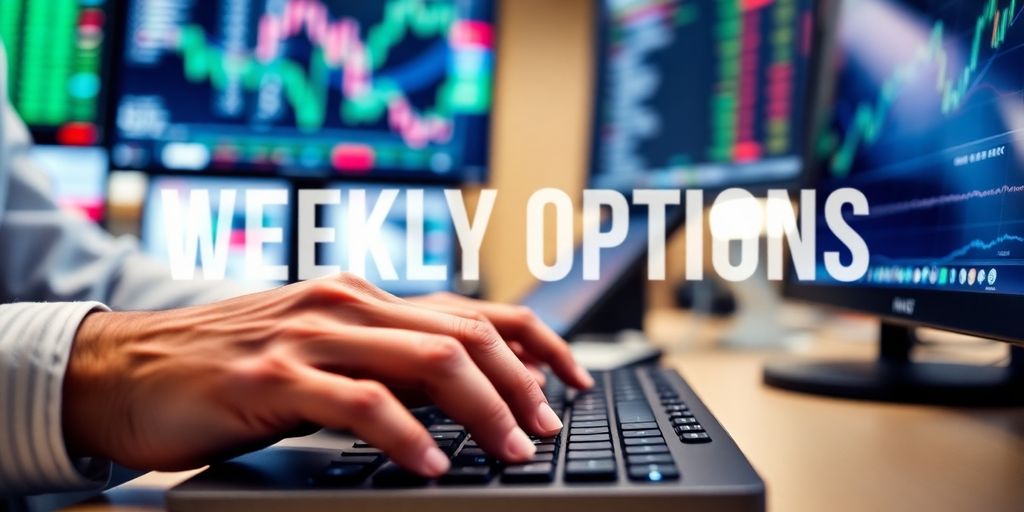 Trader analyzing market data on a keyboard.