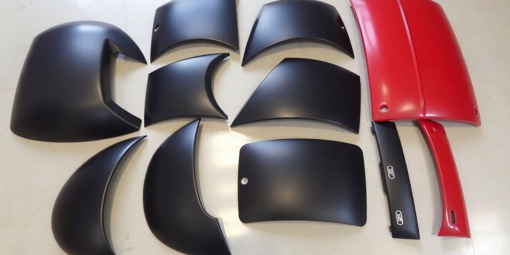Genuine Fiat body parts arranged neatly.