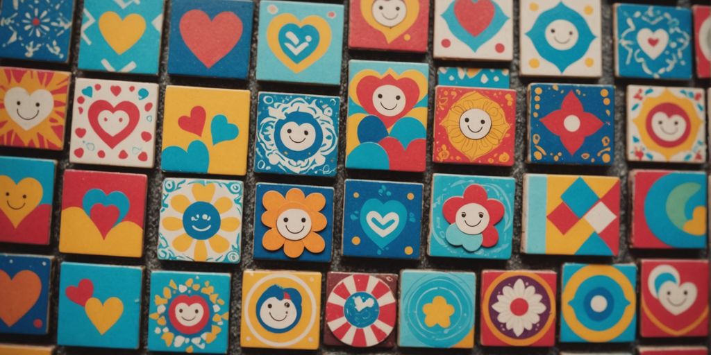 Adorable wind mahjong tiles with cute faces and hearts.