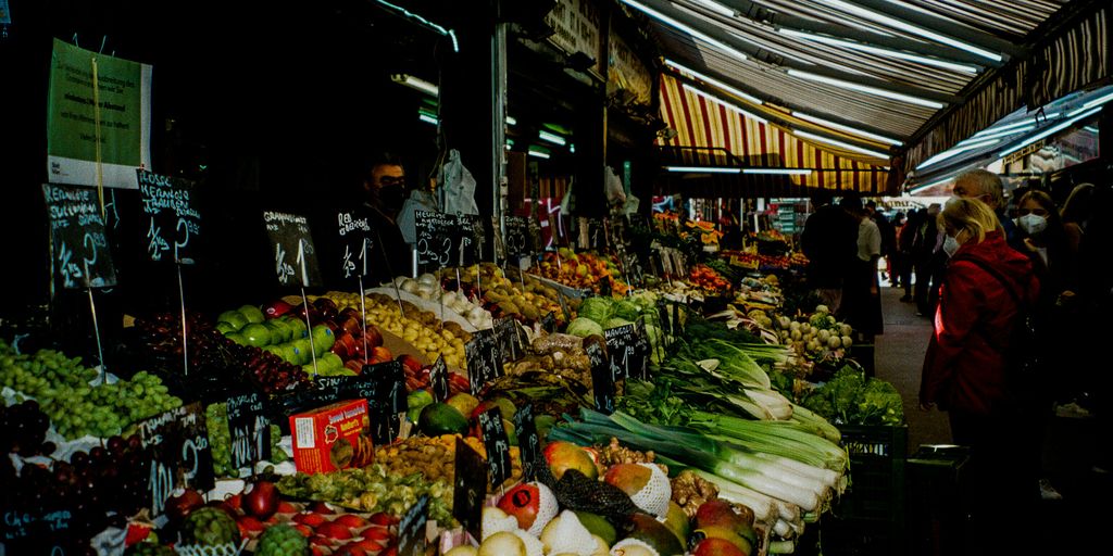 a market with a variety of fruits and vegetables