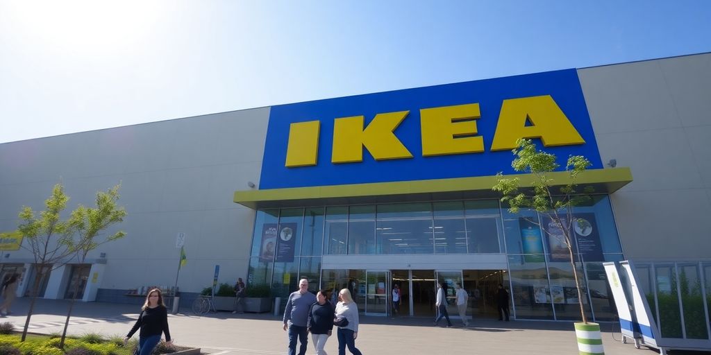 IKEA store exterior with people entering.