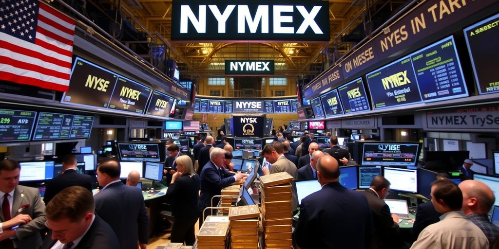 Bourse NYMEX avec des métaux précieux en arrière-plan.