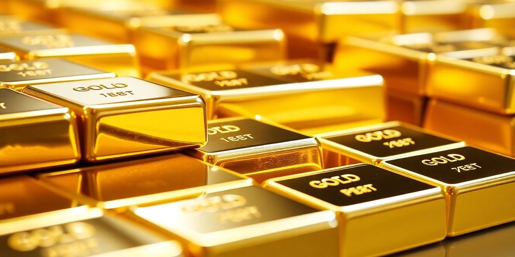 Barres d'or brillantes sur fond flou.
