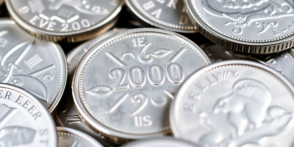 Pièces d'argent des années 1980 à 2000.