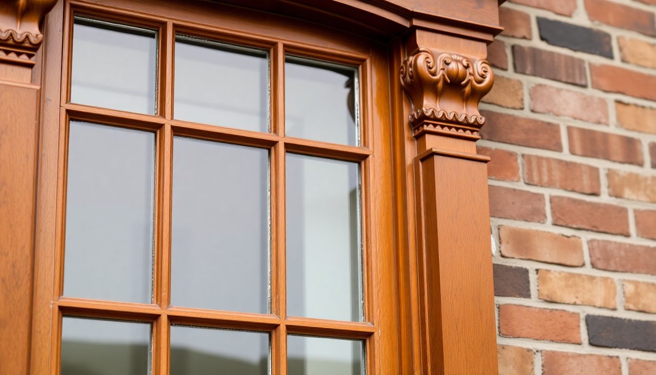 Restored window with wooden frames and original glass panes.