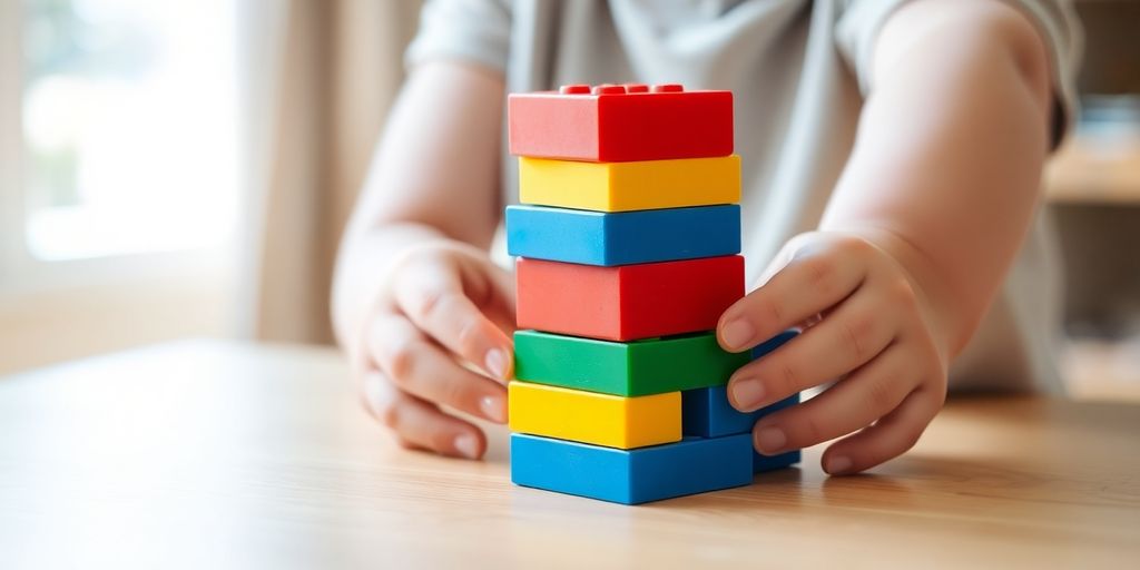 Child playing with colorful blocks.