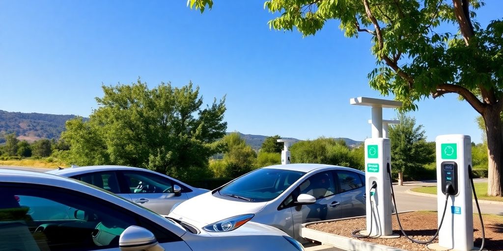 Electric vehicles charging at a station in Jackson, CA.