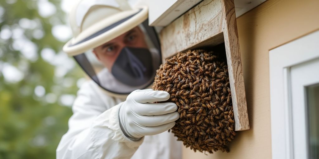 Destruction d'un nid de guêpes par un professionnel.