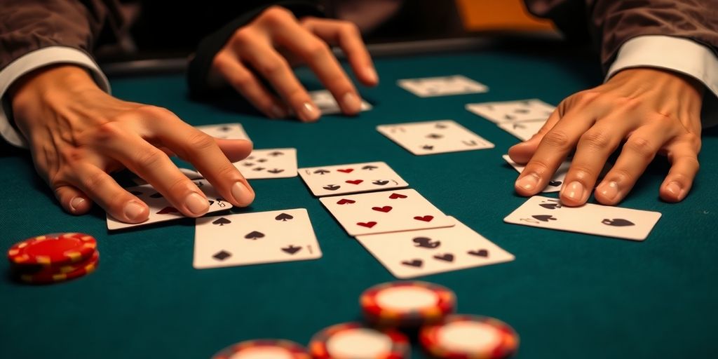 Blackjack player considering a hit or stand decision.
