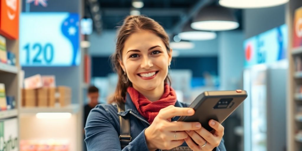 Australian business owner happy with EFTPOS transaction.
