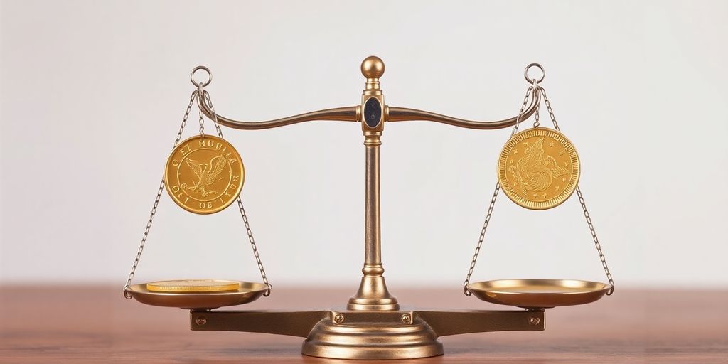 Balance entre pièces d'or, représentant un partage équitable.