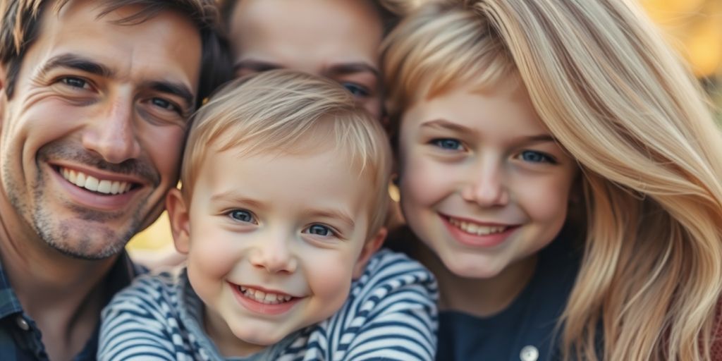 Man, woman, and children smiling together.