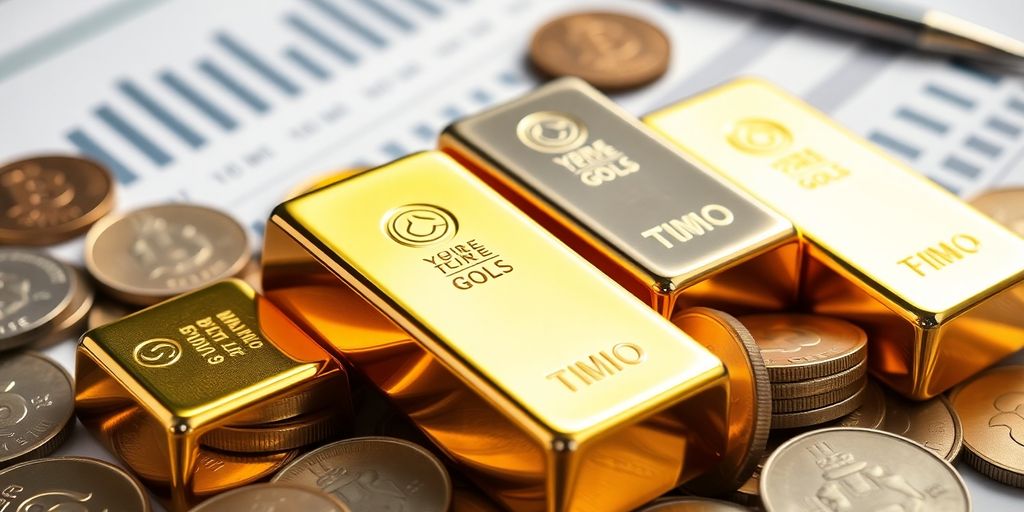 Métaux précieux brillants avec des pièces de monnaie.
