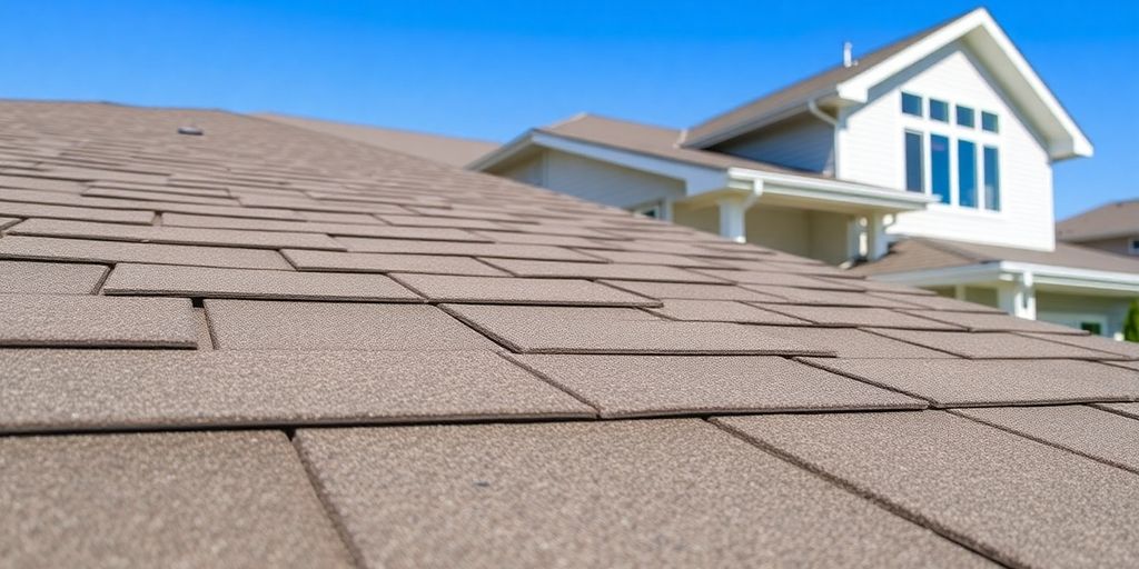 Newly installed roof with shingles on a modern home.