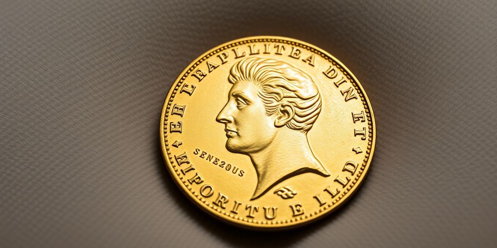 Pièce de Napoléon en or sur un fond en velours.