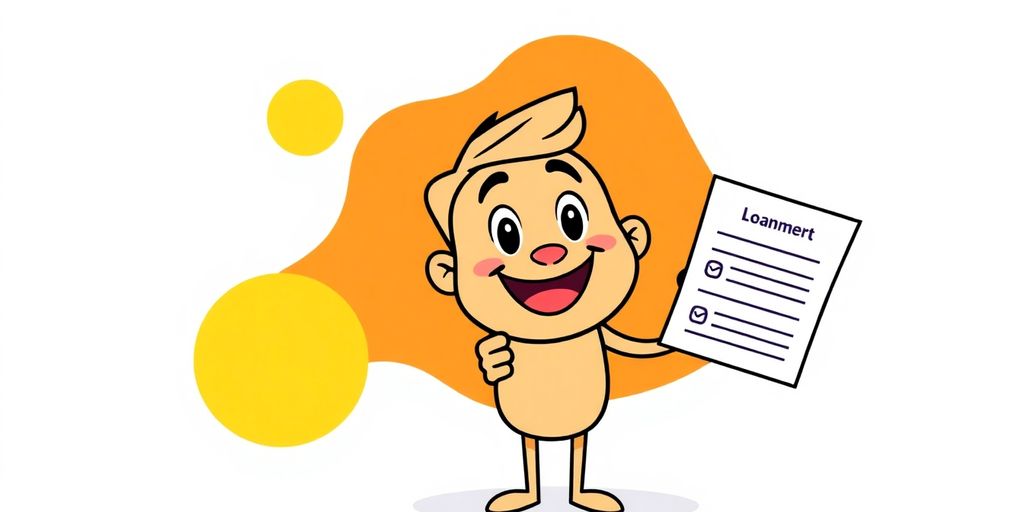 Cartoon person holding a loan document.