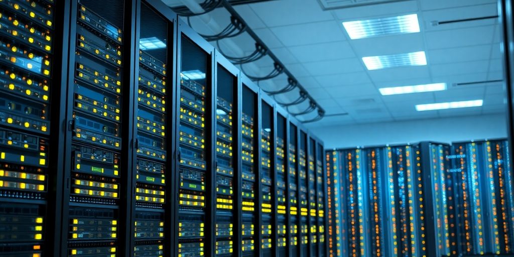 Servidores de base de datos en sala de servidores.