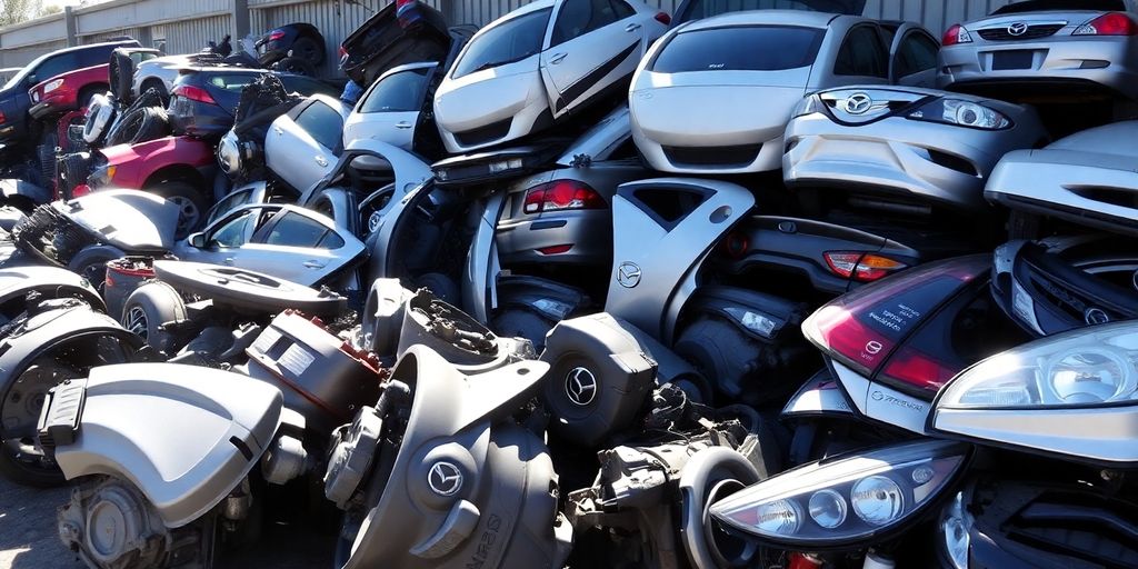 Mazda car parts in a yard.