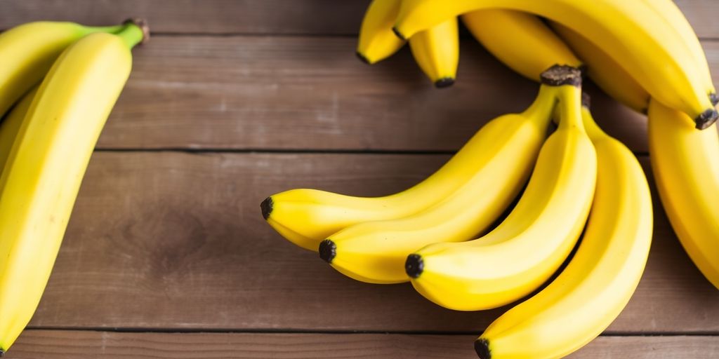 10 Benefícios da banana gostosa e nutritiva 3 Um cacho de bananas amarelas sobre uma mesa de madeira.