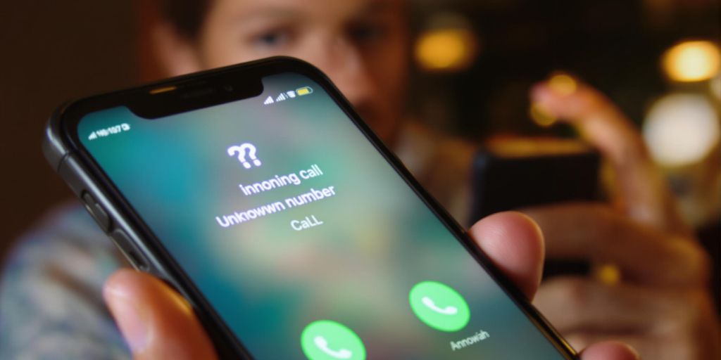 Téléphone affichant un appel de numéro inconnu.