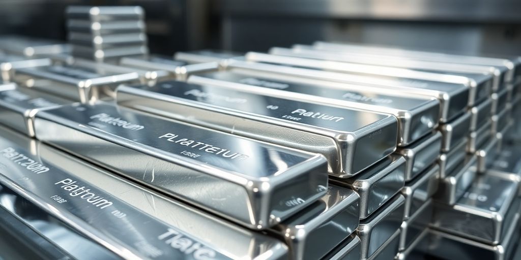 Lingots de platine empilés, surface brillante.