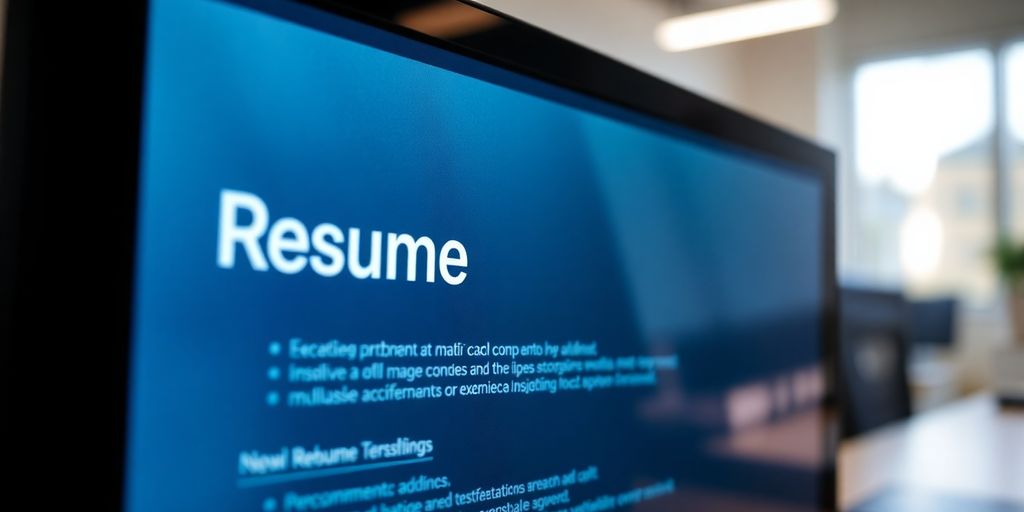 Resume on screen with glowing keywords