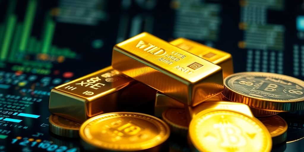 Des barres et des pièces d'or brillantes.