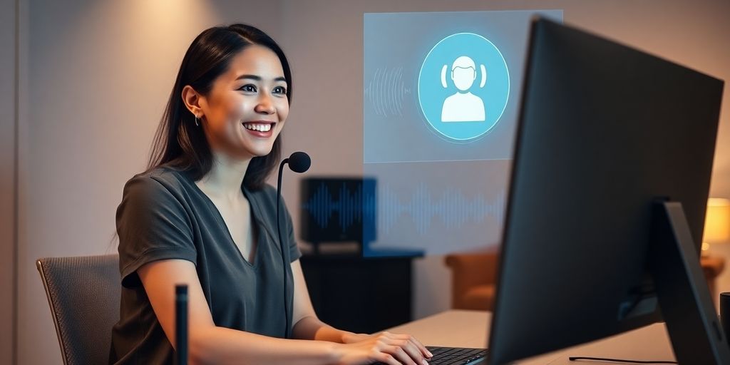Woman using voice AI for OnlyFans.