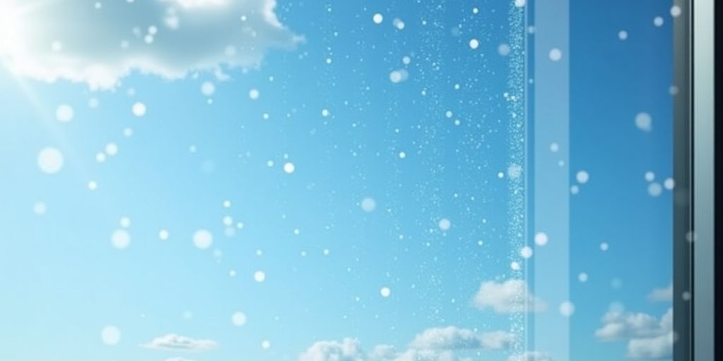 Sparkling clean window with a clear blue sky.