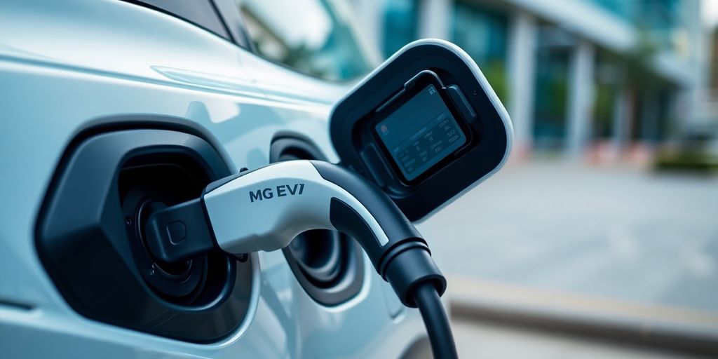 Image of MG ZS EV charging port being opened.