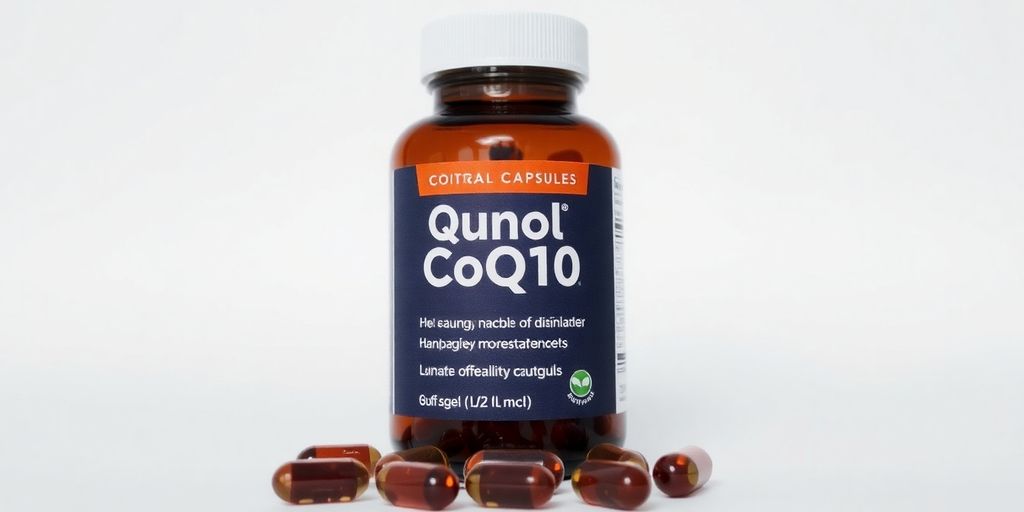 Qunol CoQ10 bottle and softgels.