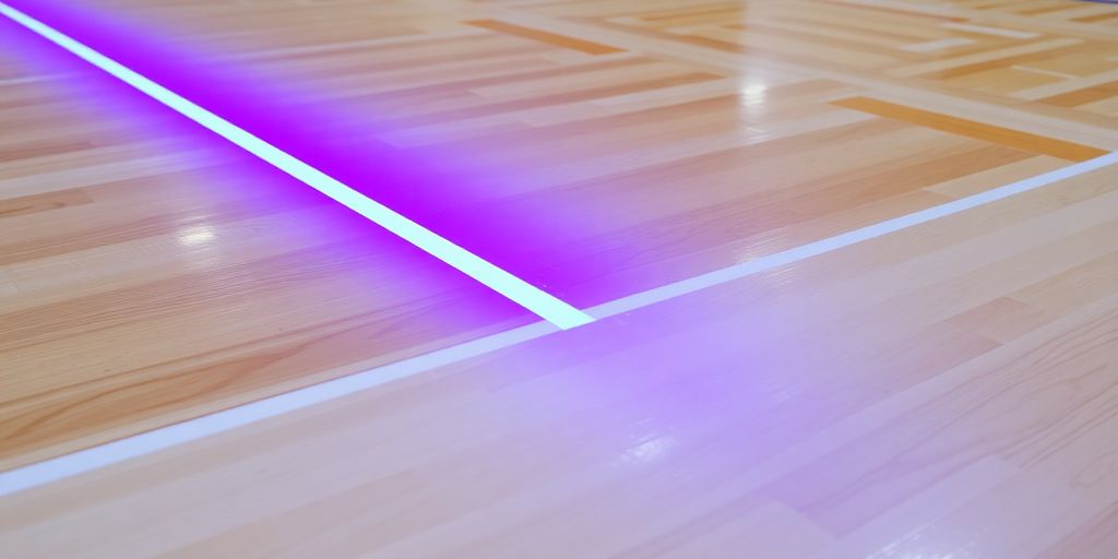 Basketball court, UV light, coating application.