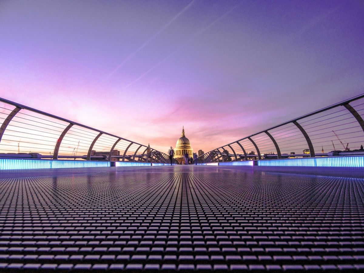 A view of St. Paul's Cathedral from the Millennium Bridge in London