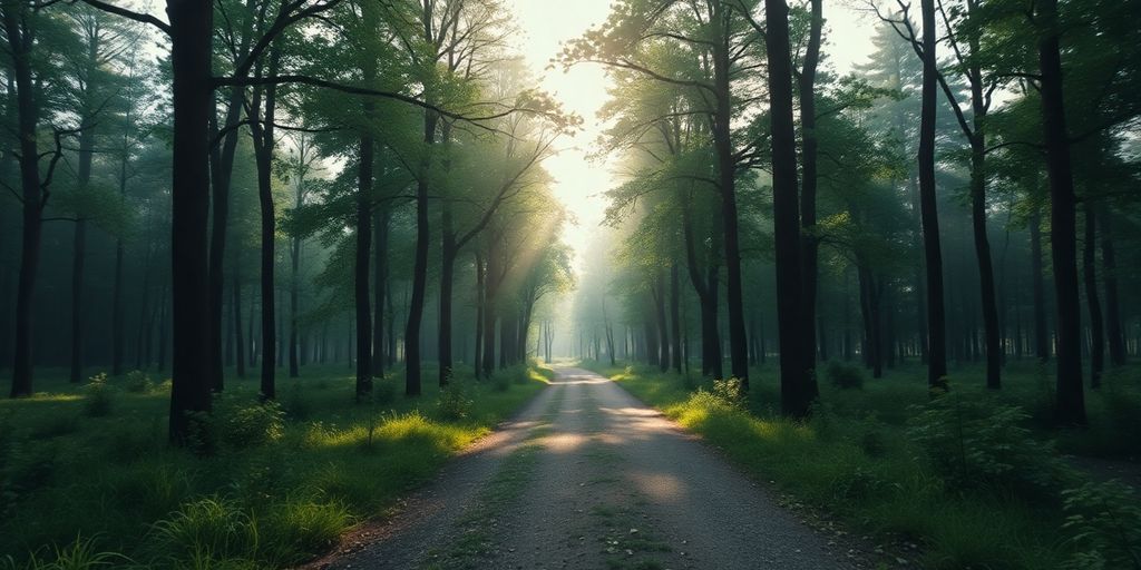 A peaceful forest path symbolizing healing and recovery.